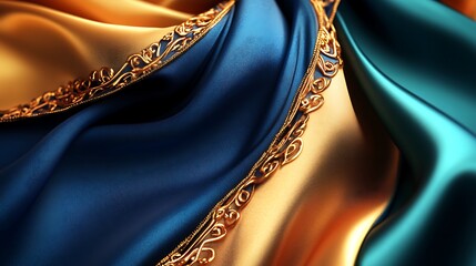 Luxurious gold and blue fabric drapes