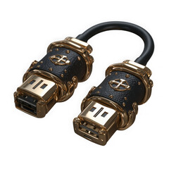 Fototapeta premium Ornate steampunk style hdmi cable connector with gold and black accents isolated on transparent background