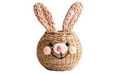 Creative Easter basket decorated like a bunny face with added ears for a festive and adorable design isolated on transparent background PNG