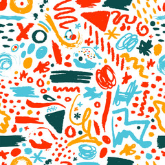 Fun colorful line doodle seamless pattern. Creative abstract art background