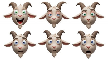 Cartoon goat heads with various expressions