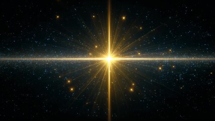 Radiant golden starburst light in dark night sky with glowing particles and cosmic galaxy atmosphere - Powered by Adobe