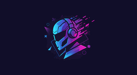 Fototapeta premium Dynamic Action Graphic of a Futuristic Helmeted Character in a Digital Realm