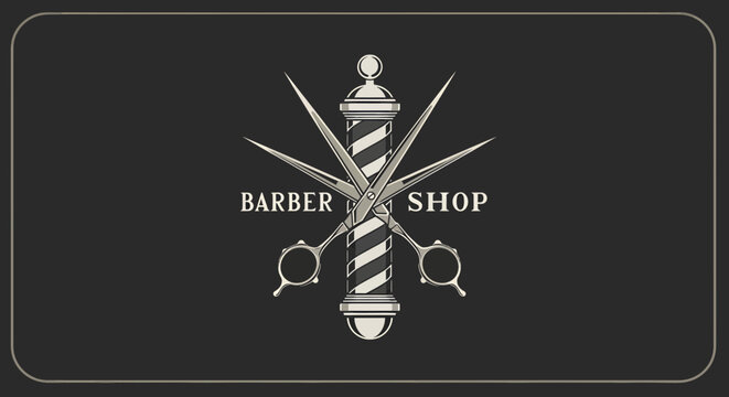 Barber Shop Signage, Iconic Symbols, Urban Business Setting, Graphic Design, Vintage Style, Close-Up View, Hair Care Concept