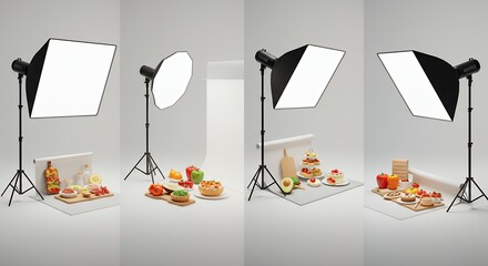 Food photography setup with softbox lights