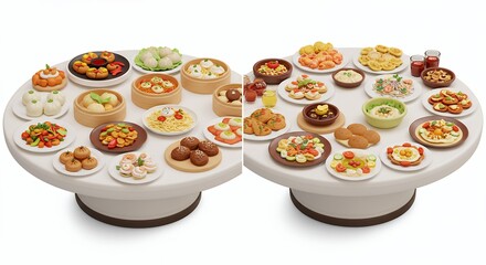 Global food buffet dishes display
