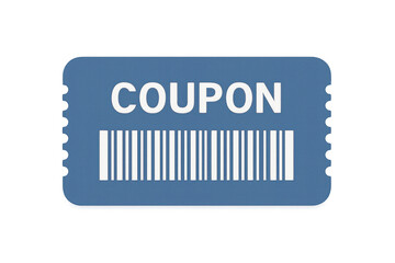 Blue coupon with barcode on a transparent background representing saving money, discounts, and promotional offers