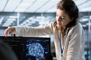 Manager overseeing worker doing data center automation using AI tools. Supervisor checking progress...