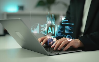 Artificial Intelligence Concept with Futuristic Technology Interface on a Laptop
