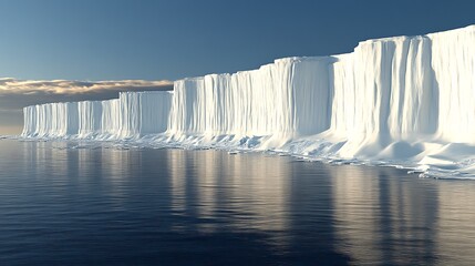Majestic ice cliffs meet calm ocean