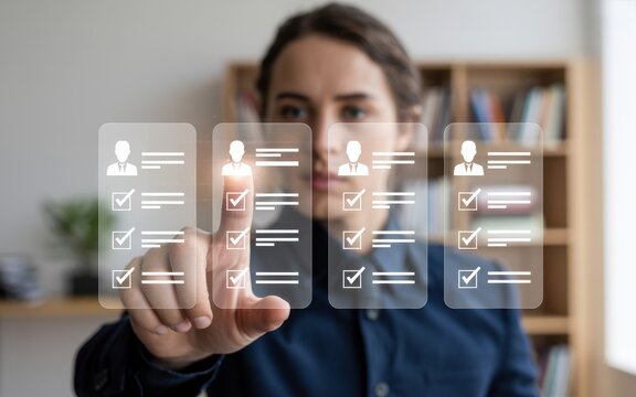 Candidate selection process, finger pointing at checklist for job application