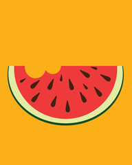 ripe and juicy piece of watermelon, vector illustration on yellow background