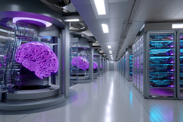 Brains in pods and servers in a futuristic room