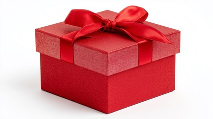 Fototapeta premium Red gift box with ribbon isolated on white background