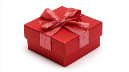 Obraz premium Red gift box with ribbon isolated on white background