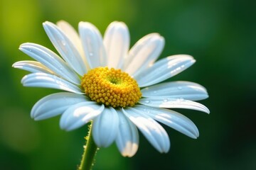 Obraz premium Close-up of white daisy with glistening raindrops, water droplets, summer, photography