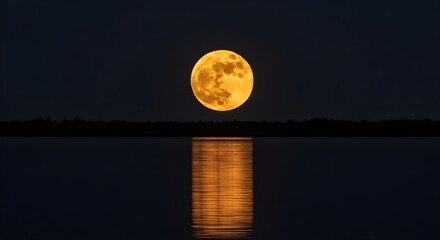 A yellow moon over water isolated on white background.