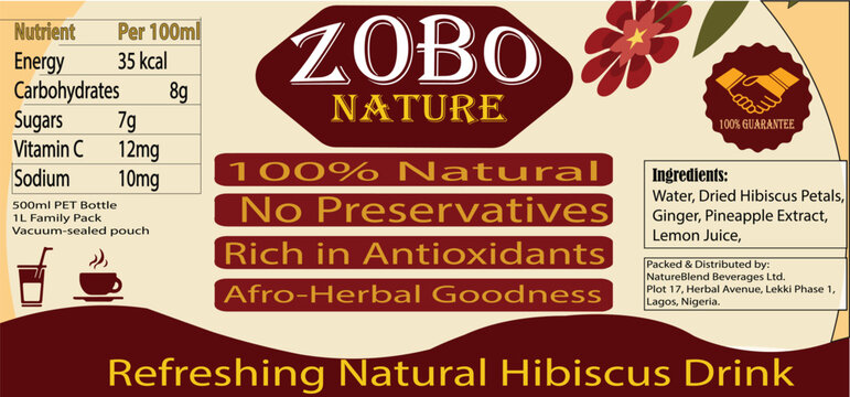 zobo label design, zobo drink label design and Zobo Nature Hibiscus Drink Label Design
