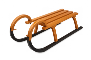 Classic wooden sled with black metal runners isolated on transparent background, ready for winter adventures