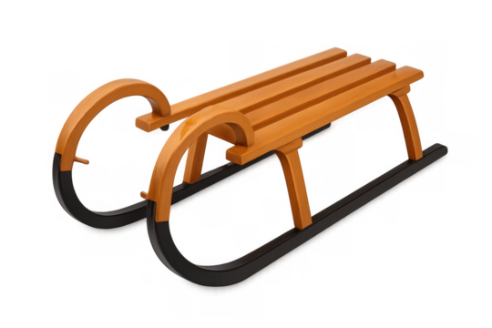 Classic wooden sled with black metal runners isolated on transparent background, ready for winter adventures