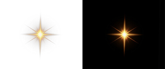 golden star light, Sparkling light. Glow Star light sparkle glow. Vector glow effect. Abstract lens glare. Starburst. Flashing lights. Transparent PNG. Cinematic
