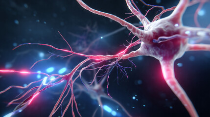 Close up of nerve cells with glowing connections