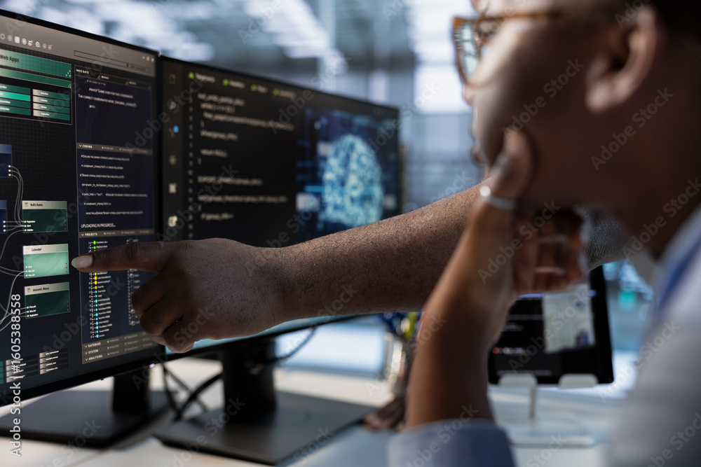 Poster technician teaches colleague to do data center automation using ai and machine learning tools. afric
