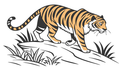 Fototapeta premium A tiger walking on a rock formation.