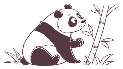 Naklejka premium Cute panda bear sitting with bamboo.