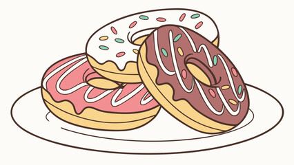 Sweet Glazed Doughnuts with Colorful Sprinkles on a Plate - Cartoon Illustration