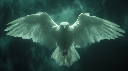 Majestic white bird in flight against a teal-toned backdrop