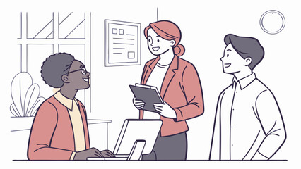 Diverse Business Team Collaborating in Office: Professional Discussion, Teamwork, and Communication Illustration