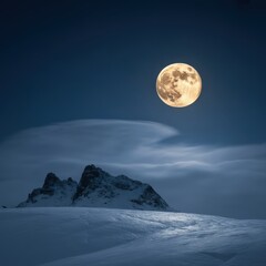 Full moon over snow-covered mountain landscape