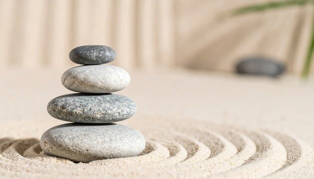 Stacked stones on a Zen garden - Powered by Adobe