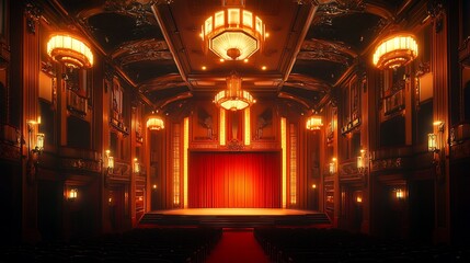 Ornate theater interior, warm lighting