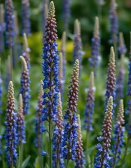 Tall blue flower spikes of Baptisia australis, false indigo, in full bloom, flora, legume family, botany