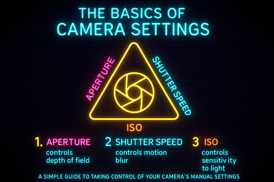 Camera Settings Basics Infographic with Exposure Triangle for Photography Beginners