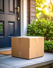 A cardboard box sits on a doorstep