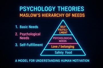 Maslow's Neon Hierarchy of Needs Pyramid for Psychological Principles Education