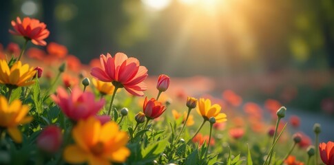 Blumenstr?ucher in einer hellen Sonnenlichtung , blumen, gr?n, natur