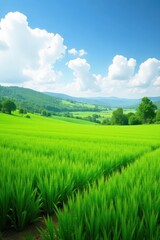 Obraz premium Lush green organic farm field, sustainable agriculture , plants, organic farming