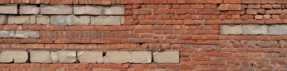 Obraz premium Weathered brick wall, peeling paint, crumbling mortar, weathered, industrial