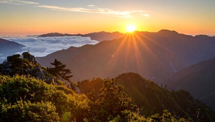 Sunrise over mountain peaks