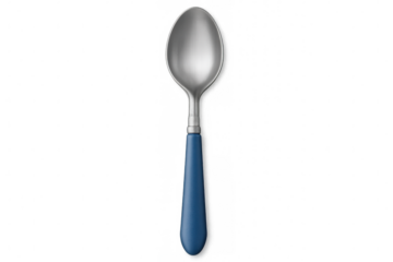 Classic silver spoon with blue handle, perfect for various design projects related to dining and kitchenware