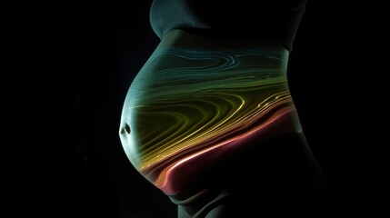 Timelapse of fluctuating body fluid levels with shifting color gradients around a pregnant abdomen conveying fluid retention and loss dynamics.