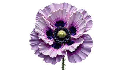  Graceful stemmed poppy with white to purple petals — isolated impasto oil painting