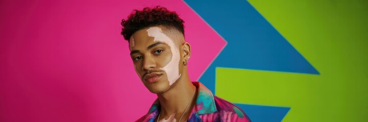 Young man studio portrait with colorful background
