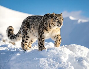 Obraz premium Snow Leopard on Snowy Mountain (1)