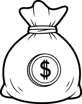 Money bag with generic coin shape icon, monochrome with hand-drawn style