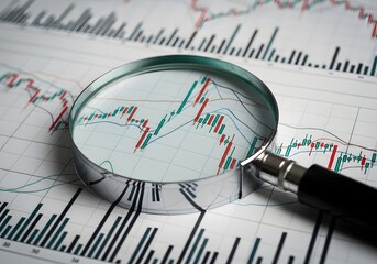 Magnifying glass over a stock market chart for financial analysis